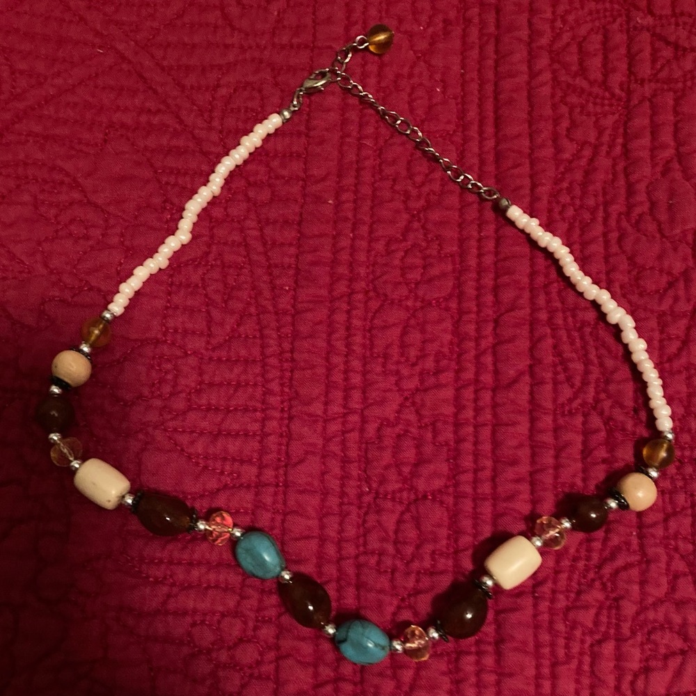 Necklace with cream, blue and brown